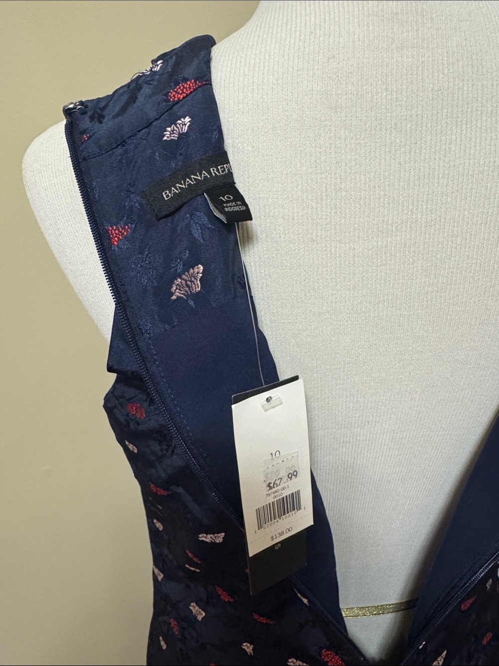 Banana Republic Navy Midi Dress with Red and White Floral Print Size 10 NWT - Picture 3 of 5